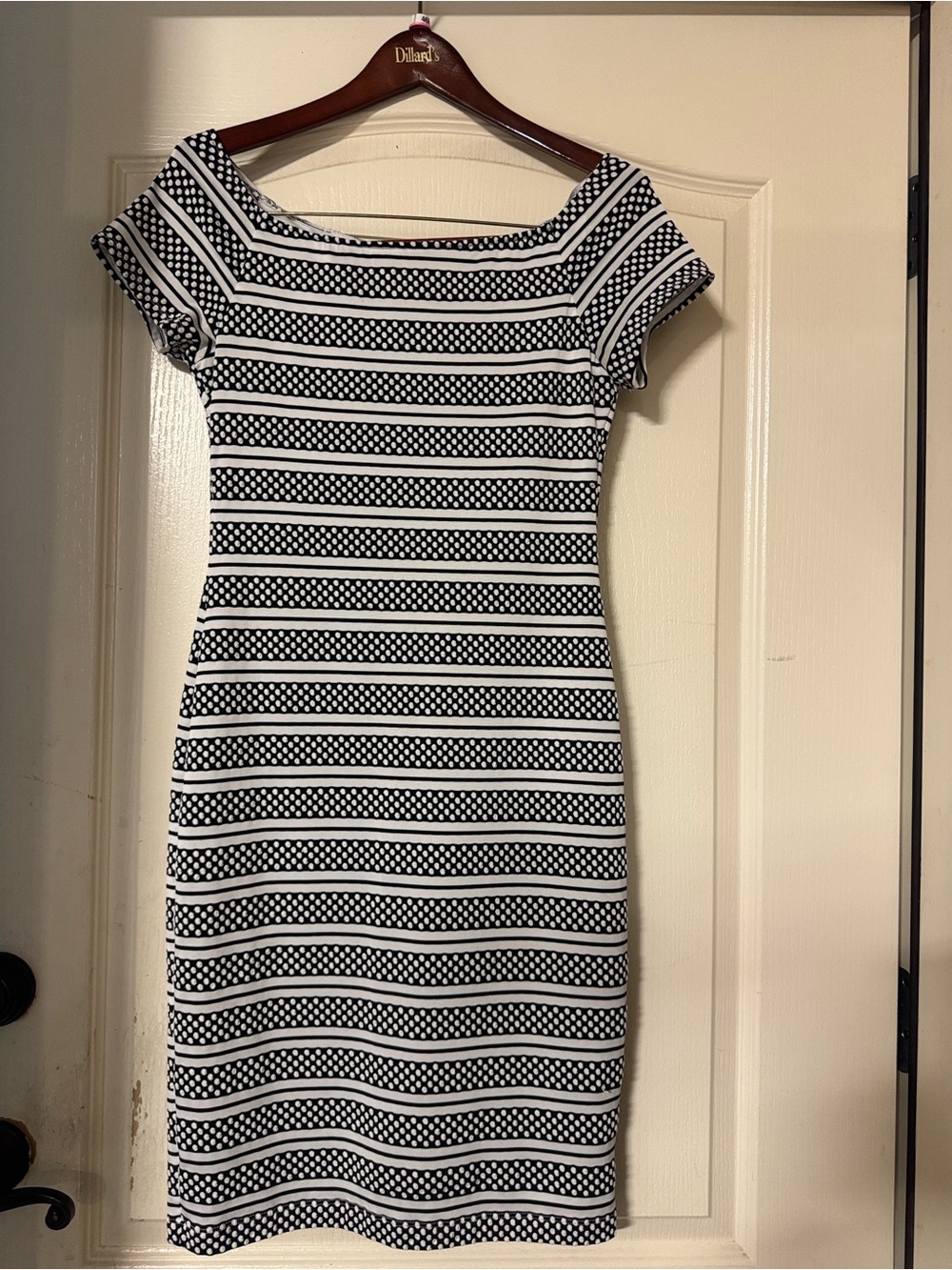 Bisou Bisou Black & White Striped Midi Dress